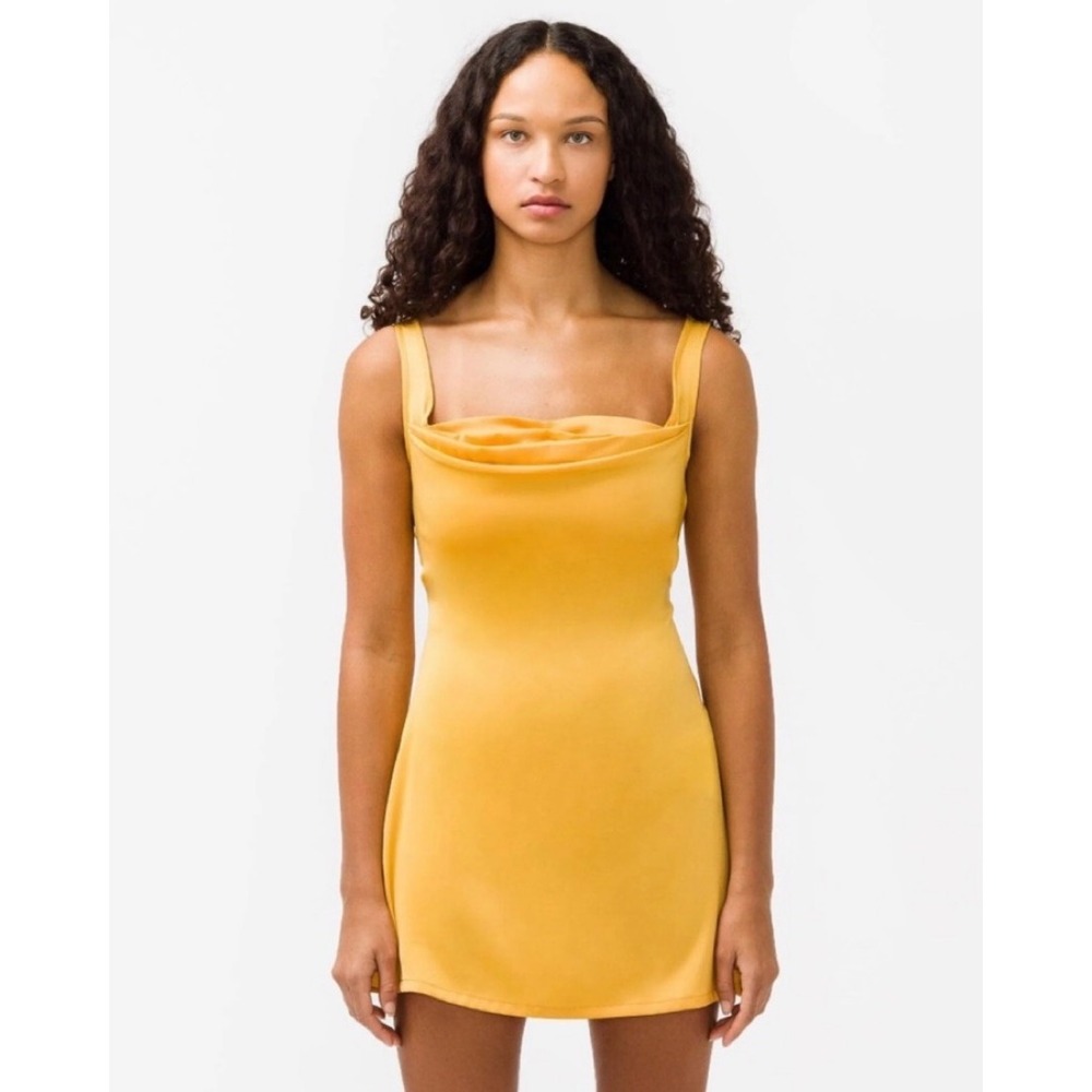 Miaou Ginger Dress Mustard Yellow Cowl Neck Satin Mini Dress Sleeveless Small